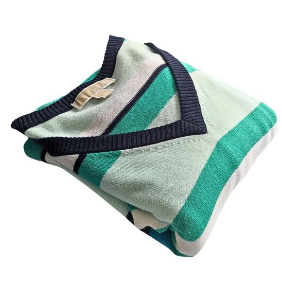 MICHAEL MICHAEL KORS Green Blue Stripe V-Neck LongSleeve Sweater Mini Dress Sz L - Picture 7 of 8